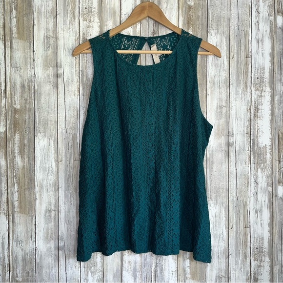 Loft Teal Green Floral Lace Sleeveless Blouse - Picture 2 of 6